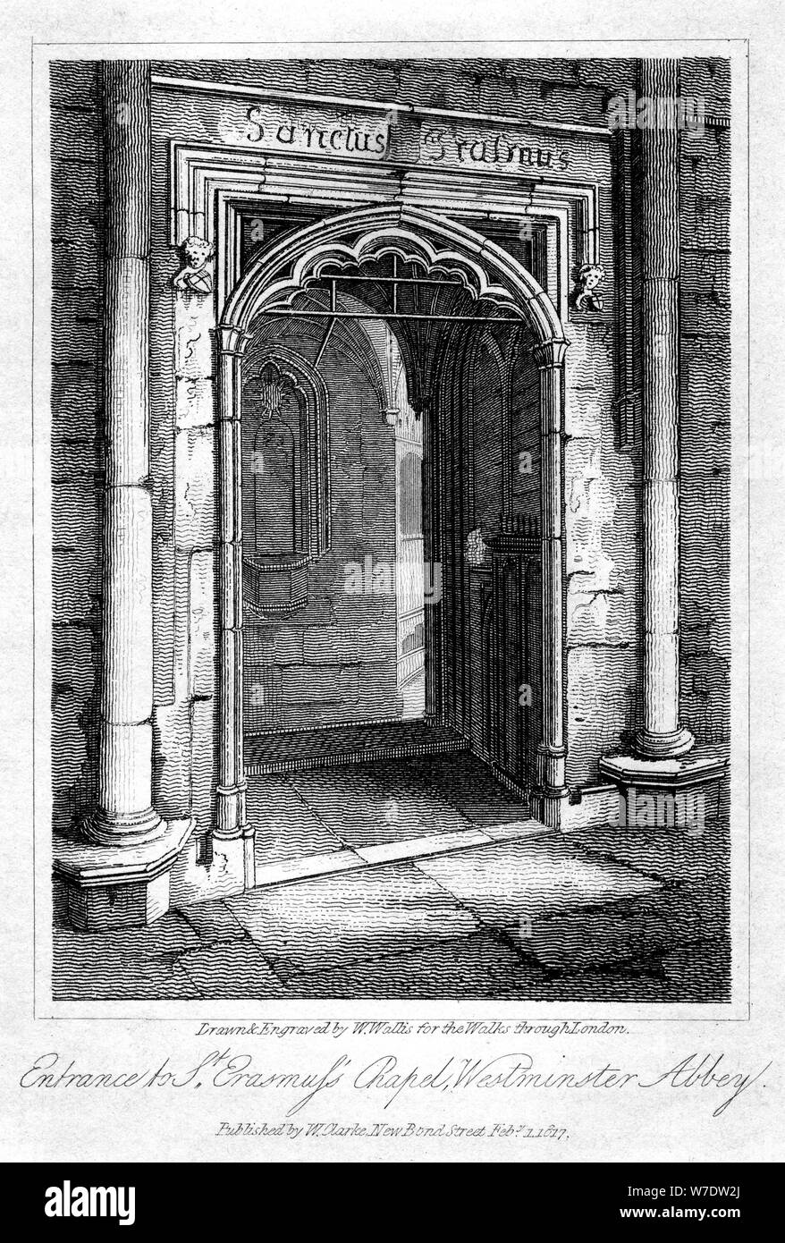 Ingresso alla St Erasmus la cappella, l'Abbazia di Westminster, Londra, 1817.Artista: W Wallis Foto Stock