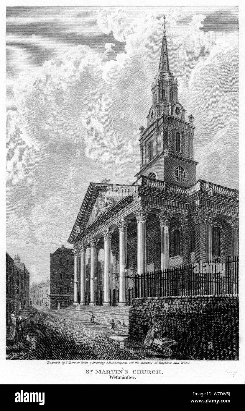 Chiesa di St Martin nei campi, Westminster, London, 1810.Artista: T Bonnor Foto Stock