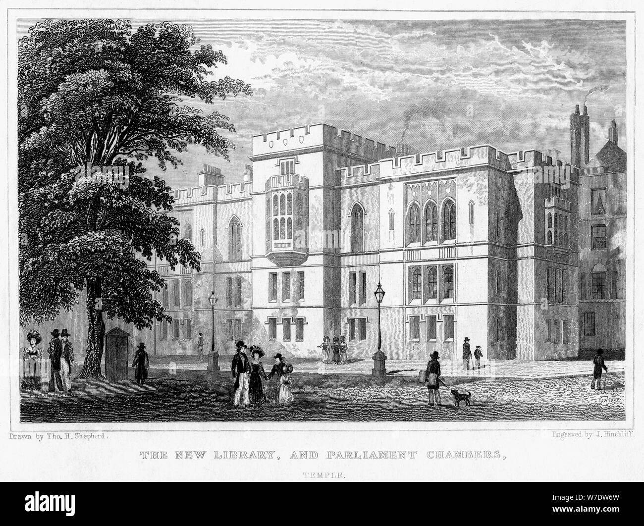 La nuova libreria e le Camere del Parlamento, tempio, London, 1829.Artista: J Hinchcliff Foto Stock