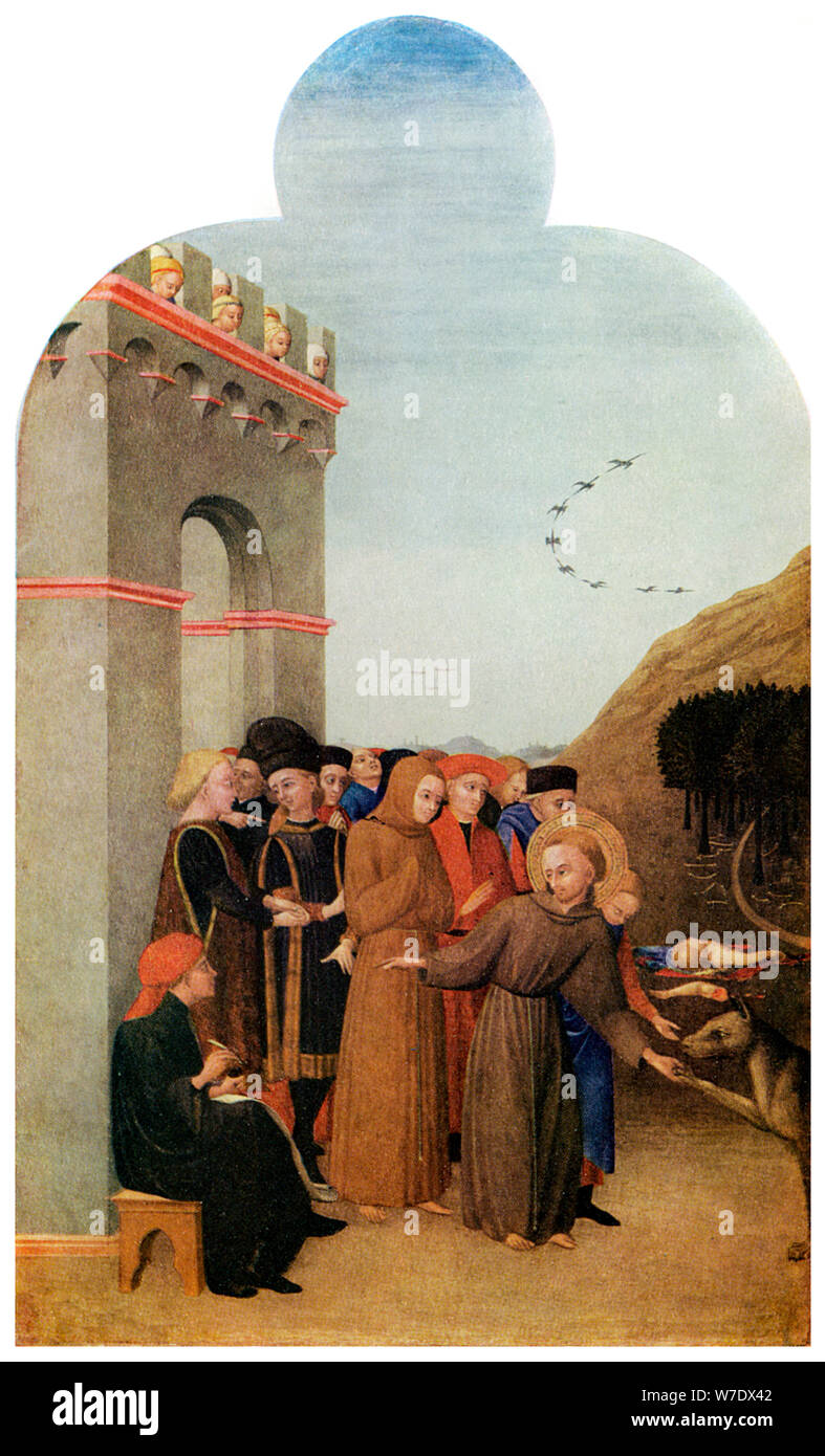 Miracoli: la leggenda del Lupo di Gubbio, c1437-1444 (1956). Artista: sconosciuto Foto Stock