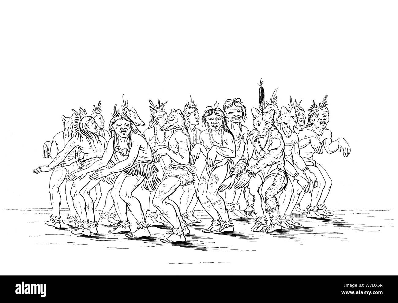 La tribù Sioux eseguendo un orso danza, 1841.Artista: Myers e Co Foto Stock