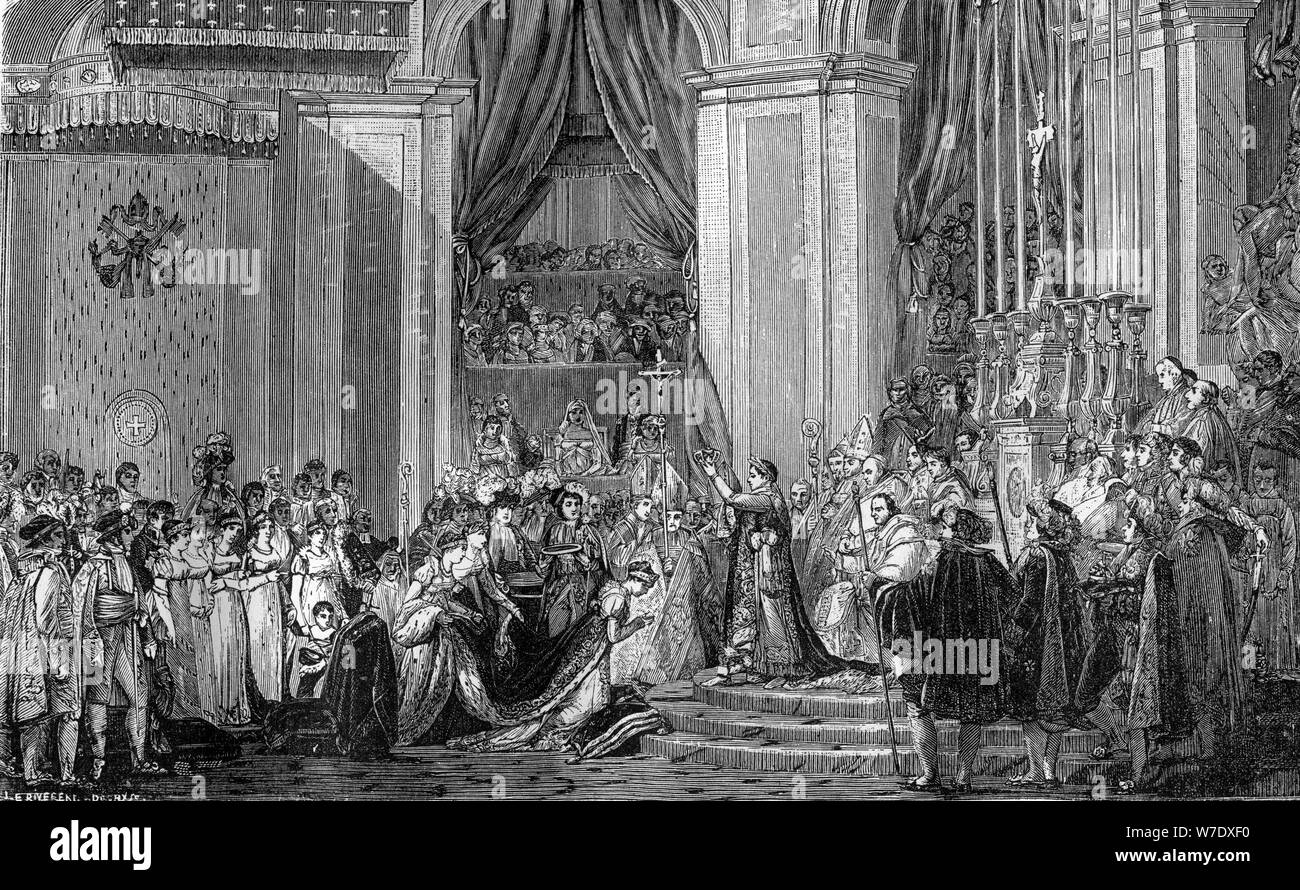 Napoleone corone Imperatrice Josephine, la cattedrale di Notre Dame di Parigi, 2° dicembre 1804 (1882-1884). Creatore: sconosciuto. Foto Stock