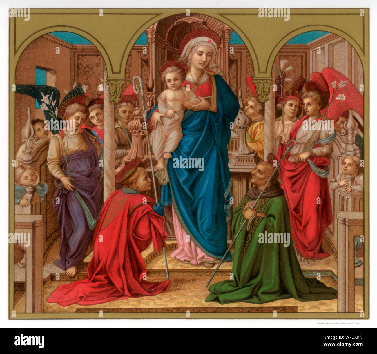 "Madonna con Bambino e San Fredianus e Sant'Agostino", 1437-1438 (1870). Artista: Franz Kellerhoven Foto Stock