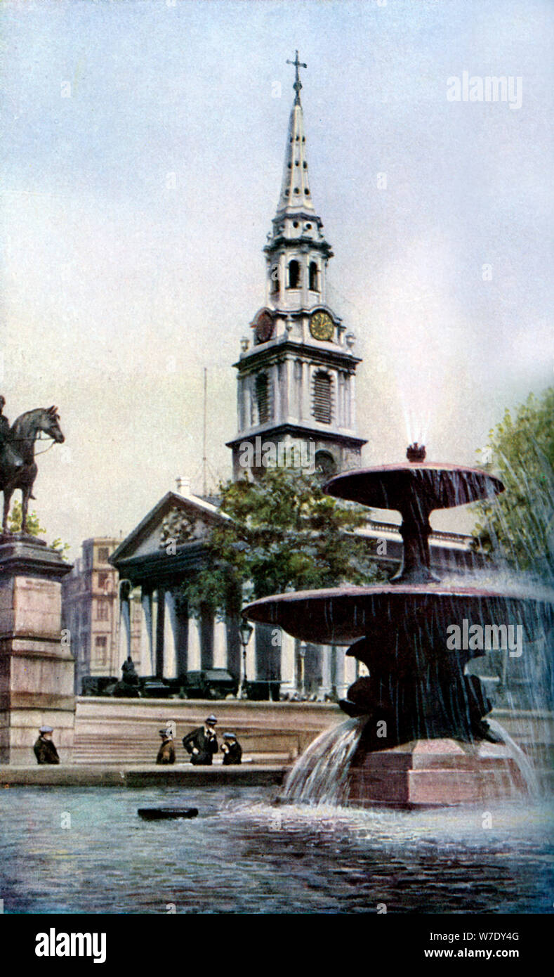 Chiesa di St Martin-in-the-Fields, Trafalgar Square, Londra, c1930s.Artista: Herbert Felton Foto Stock