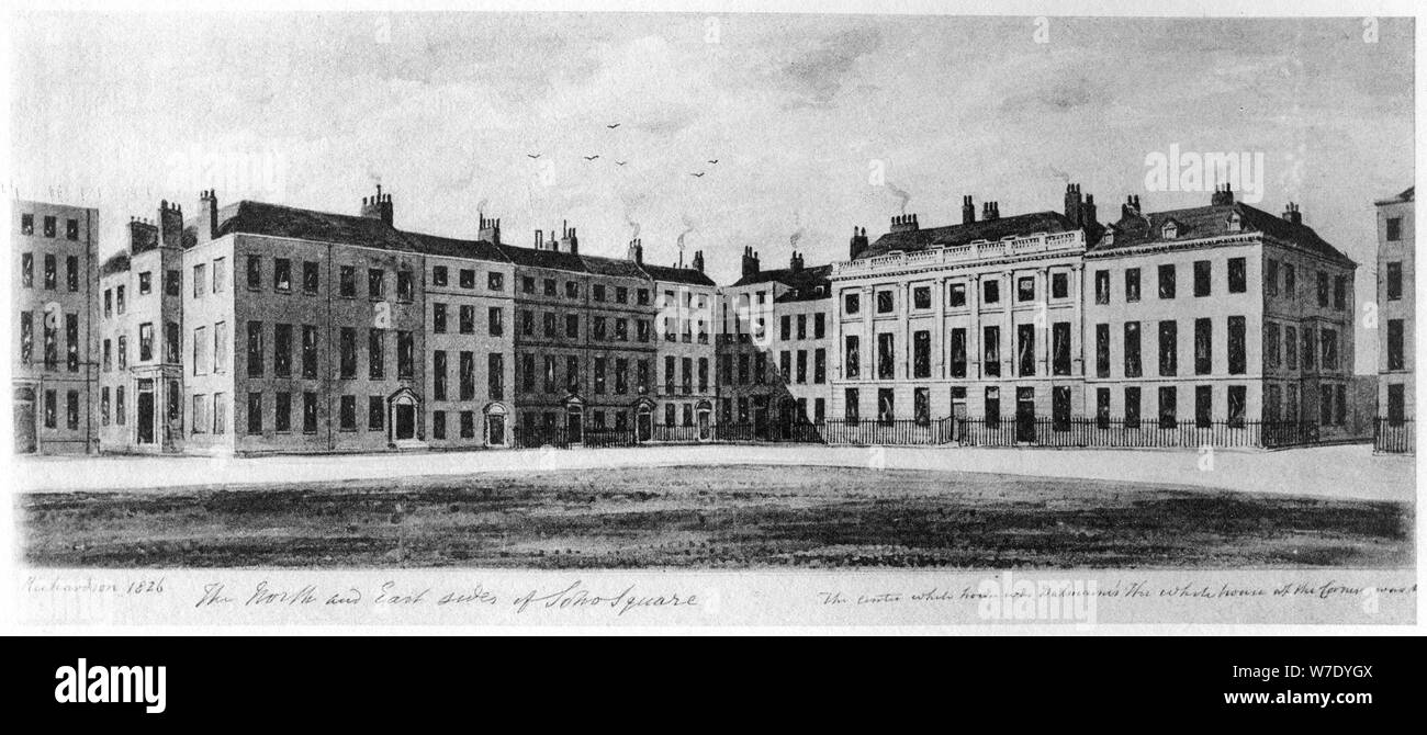 Lati nord e sud di Soho Square, Londra, 1826 (1907). Artista: sconosciuto Foto Stock