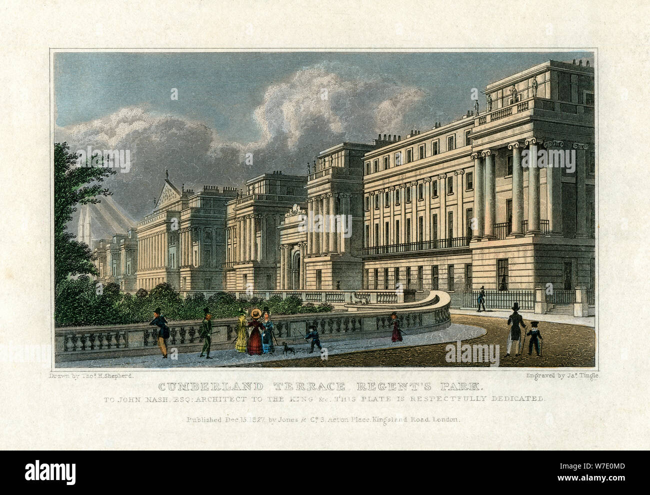 Cumberland terrazza, Regent's Park, Londra, 1827. Artista: J Tingle Foto Stock