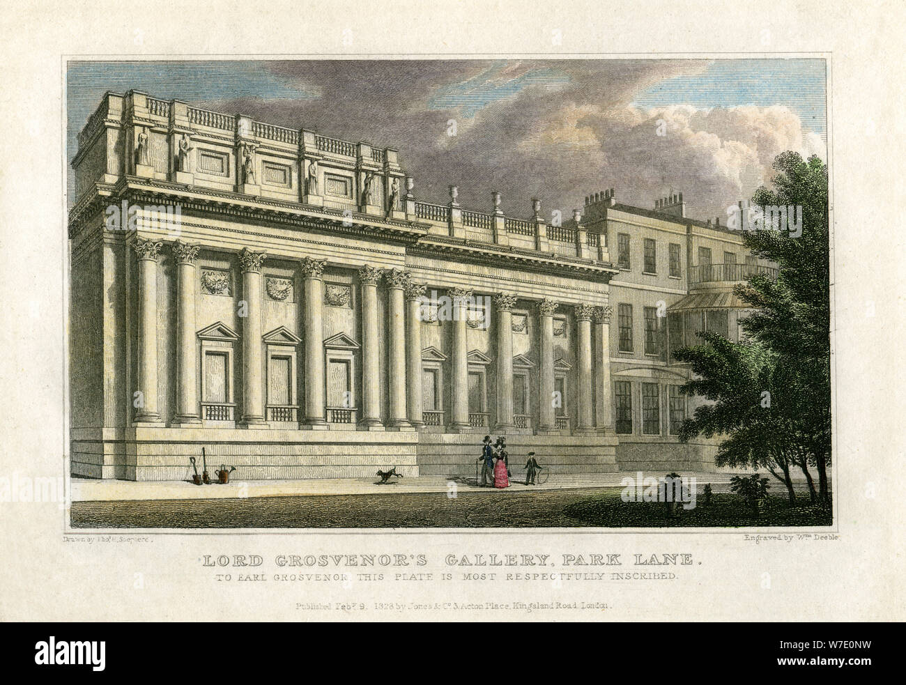 Signore Grosvenor's Galleria, Park Lane, Londra, 1828. Artista: William Deeble Foto Stock