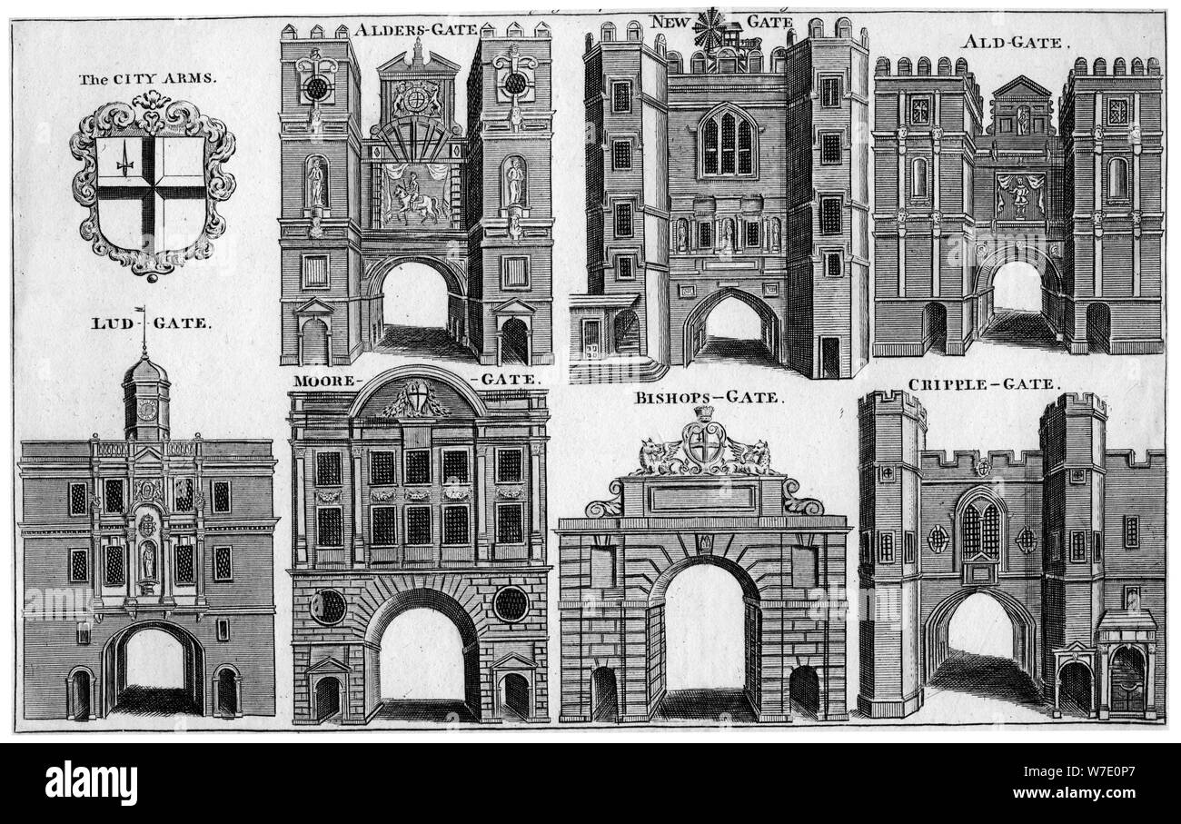 Le armi e le porte della città di Londra, c1650 (XIX secolo(?). Artista: sconosciuto Foto Stock