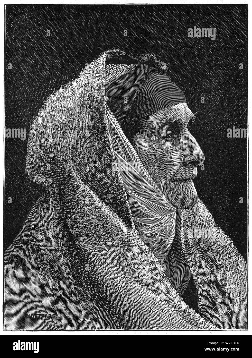 Il vecchio donna ebrea del Cairo, Egitto, 1882. Artista: Montbard Foto Stock
