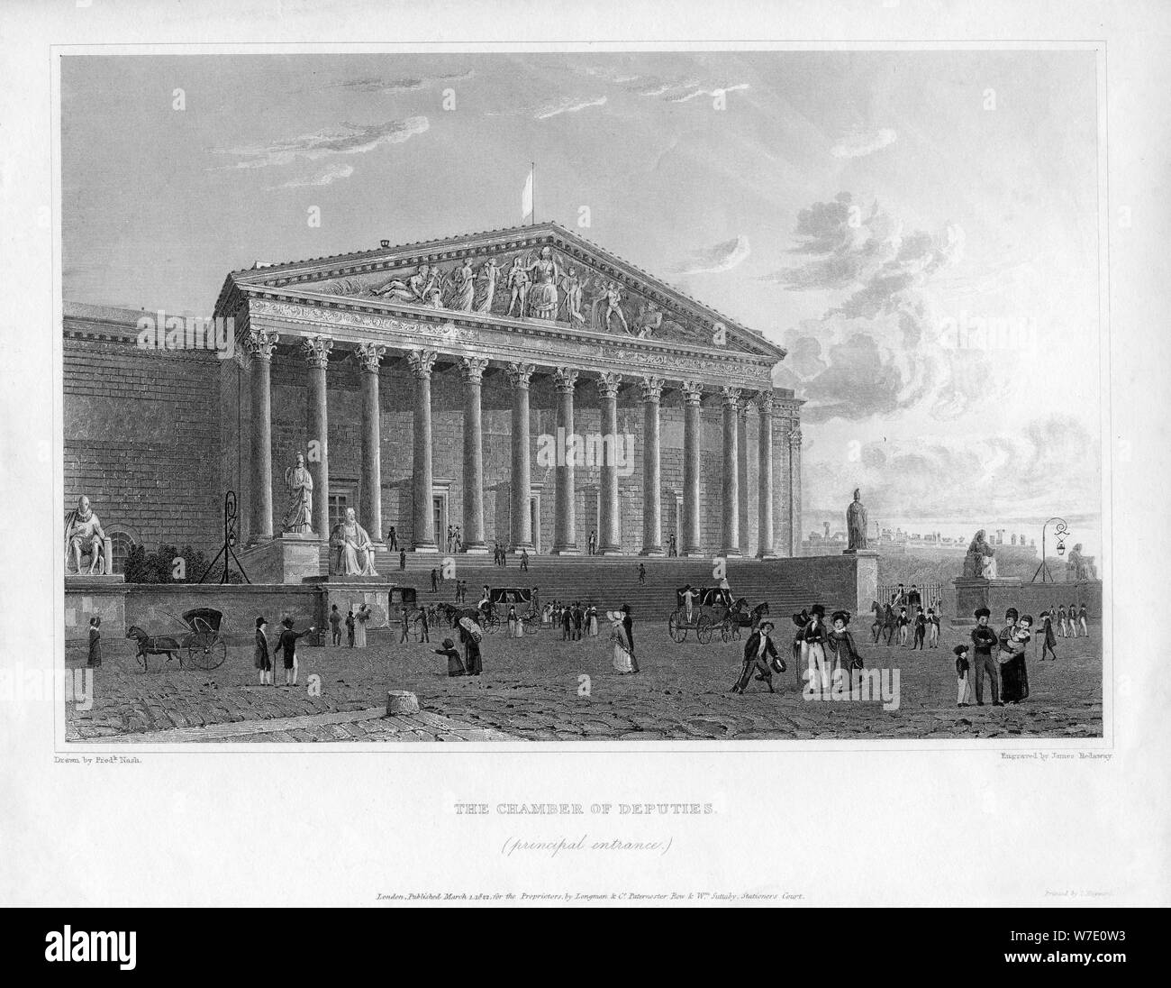 La Camera dei Deputati, entrata principale, Parigi, Francia, 1822. Artista: J Redaway Foto Stock