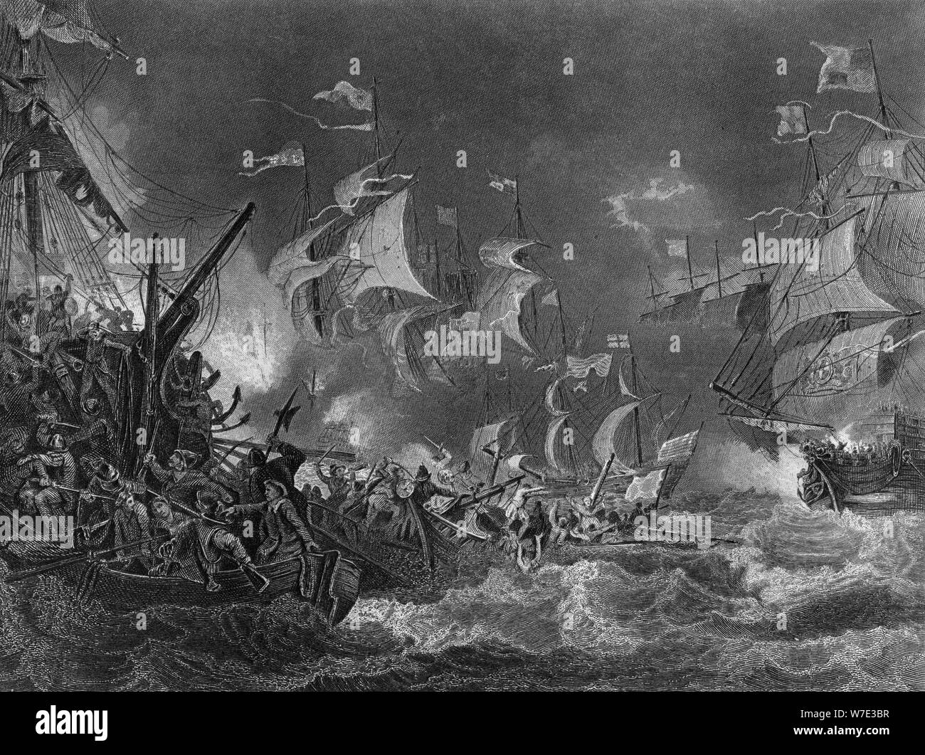 La sconfitta della Armada spagnola, 1588 (c1857).Artista: J Rogers Foto Stock