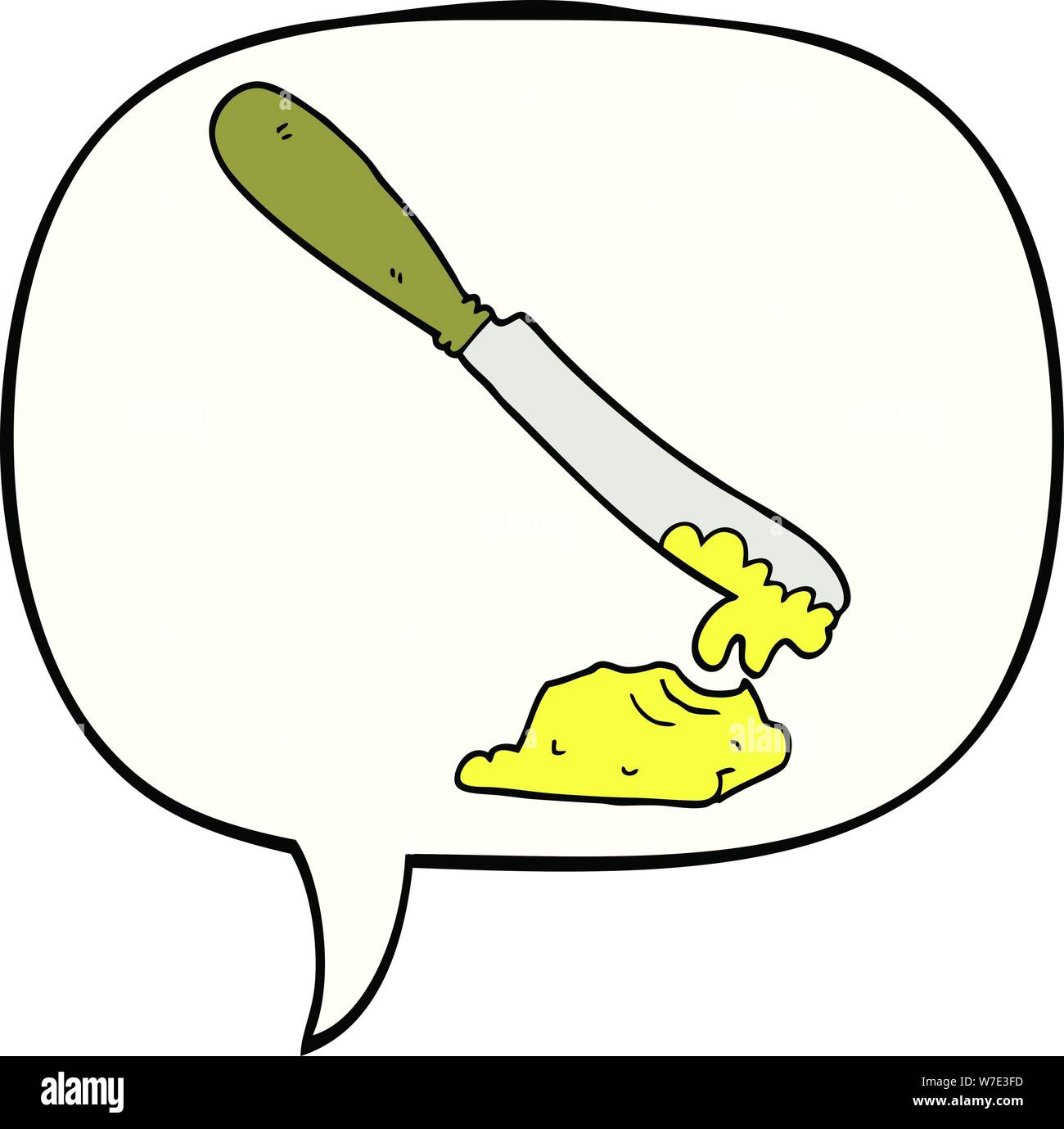 Cartoon spalmatura a coltello burro con discorso bolla Illustrazione Vettoriale