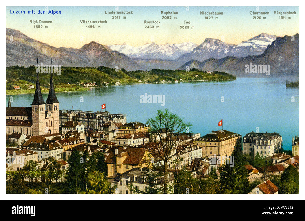 Lucerna e le Alpi, Svizzera del XX secolo. Artista: sconosciuto Foto Stock