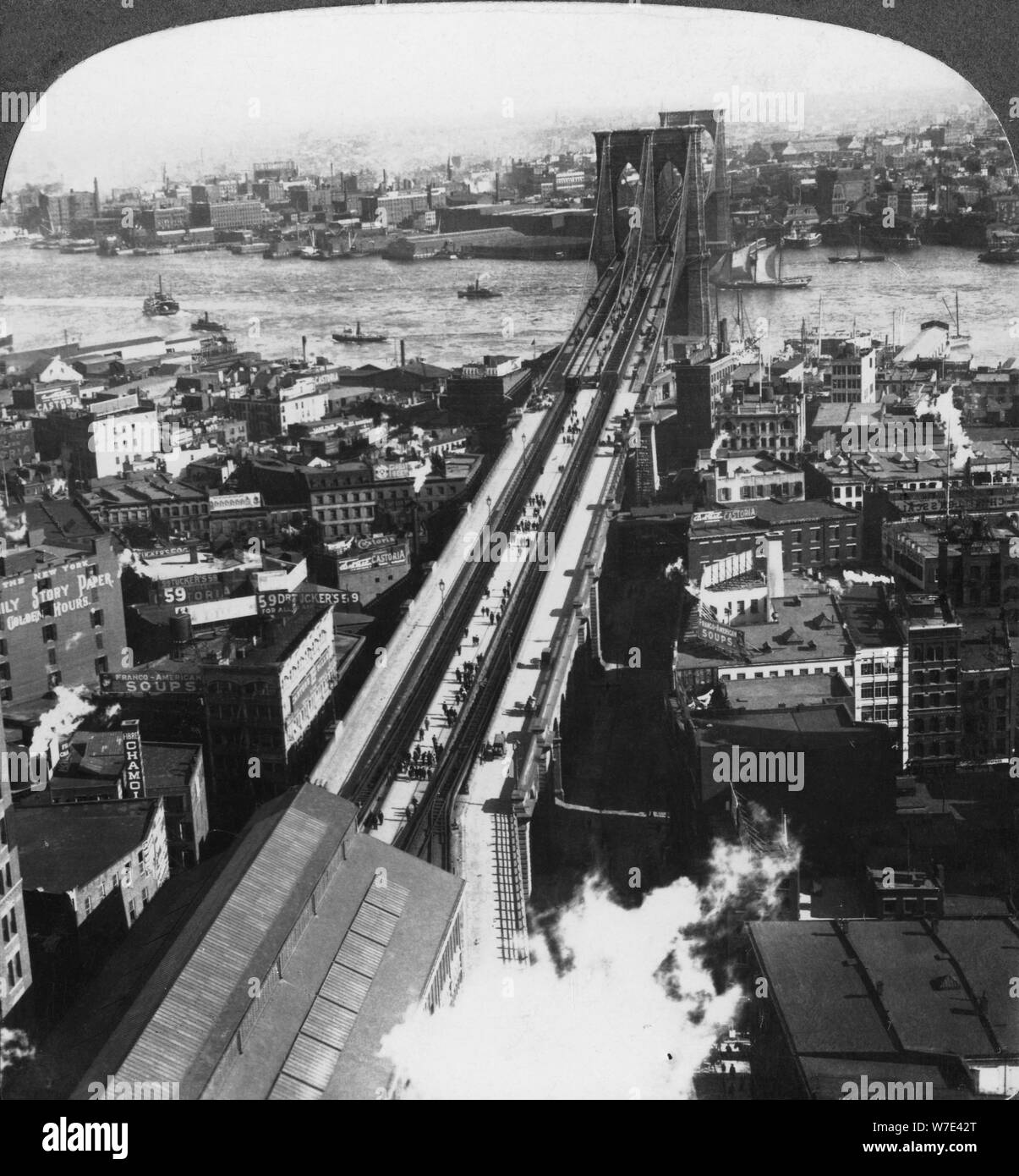Ponte di Brooklyn, New York, New York, USA, tardo XIX o agli inizi del XX secolo. Artista: Underwood & Underwood Foto Stock