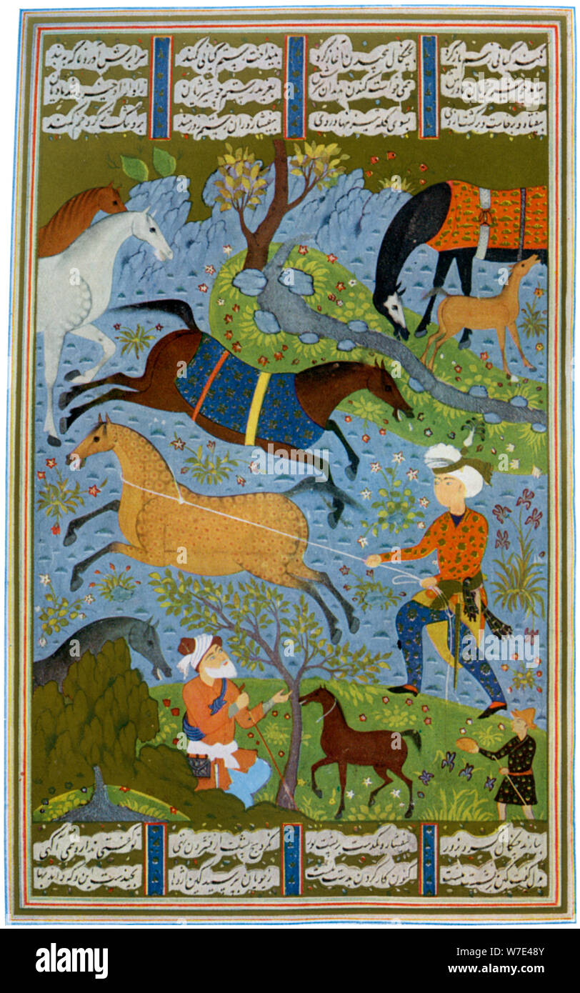 Fattrici e puledri, Persia, decimo secolo (1938). Artista: sconosciuto Foto Stock