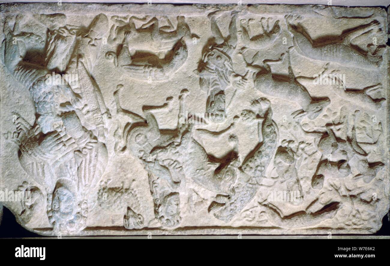 Pannello frontale di un sarcofago Pictish. Artista: sconosciuto Foto Stock