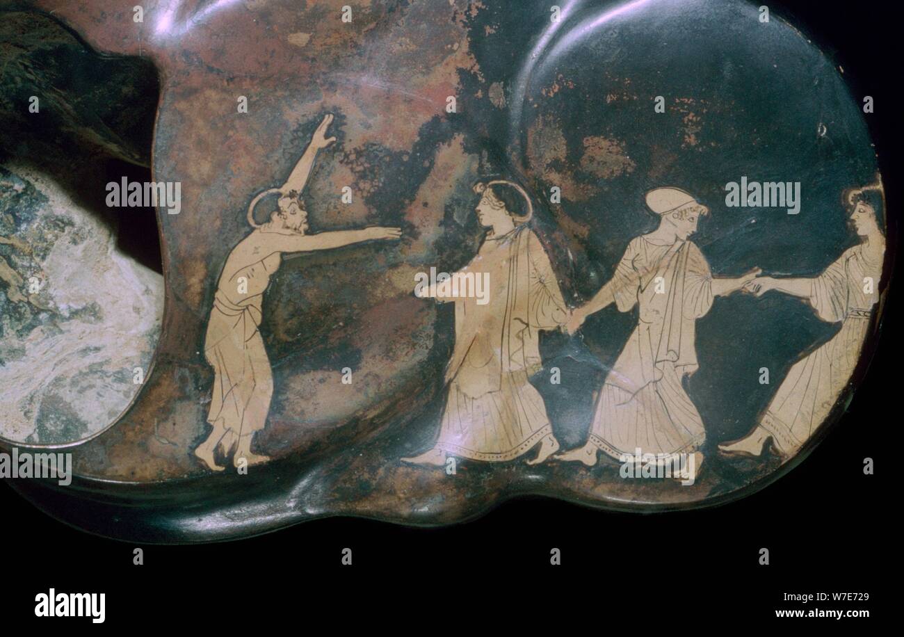 Rosso greco-figura astragalos con figure danzanti, del V secolo A.C. Artista: sconosciuto Foto Stock