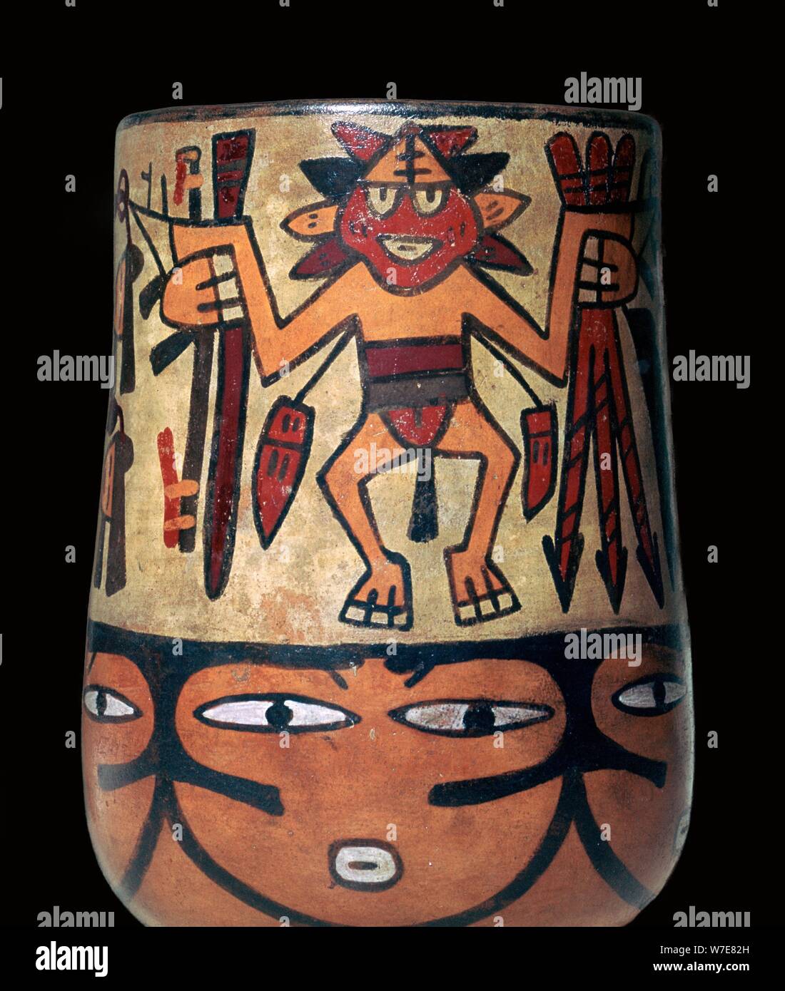 Nazca vaso in ceramica con due guerrieri di dipinti, 2° secolo. Artista: sconosciuto Foto Stock