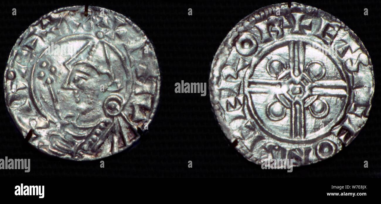 Argento anglosassone Penny del CNUT, 'casco appuntita tipo". Artista: sconosciuto Foto Stock