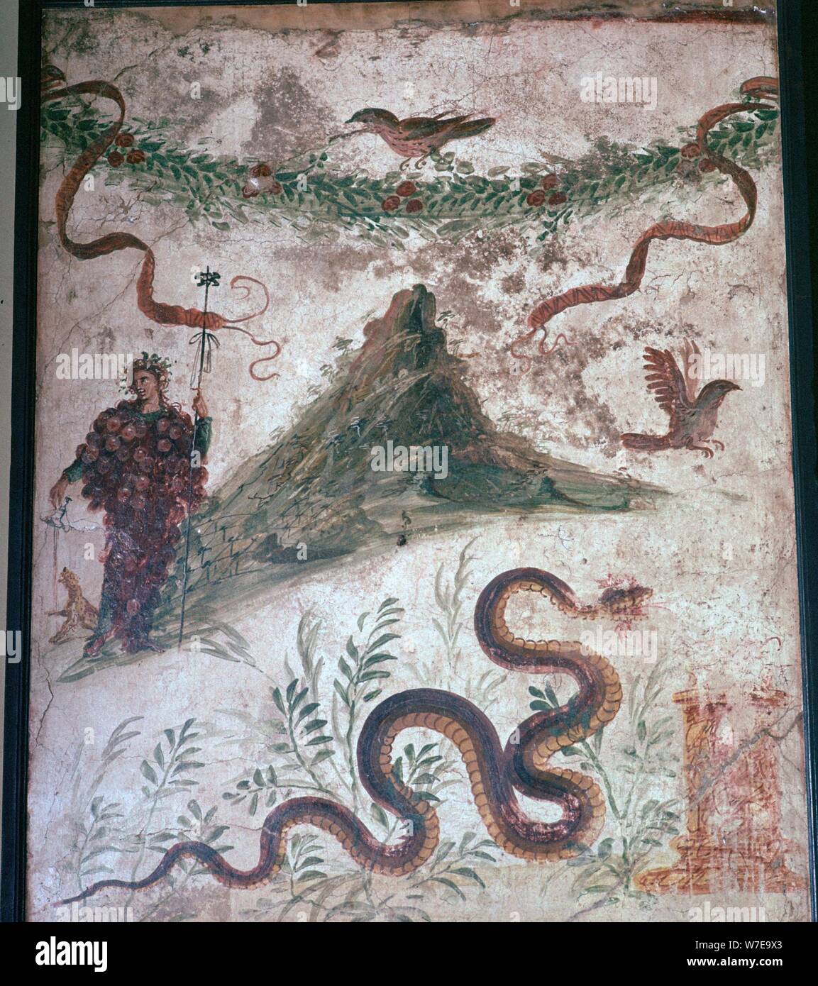 Muro Romano-pittura pompeiana che mostra il Vesuvio, 1 ° secolo. Artista: sconosciuto Foto Stock