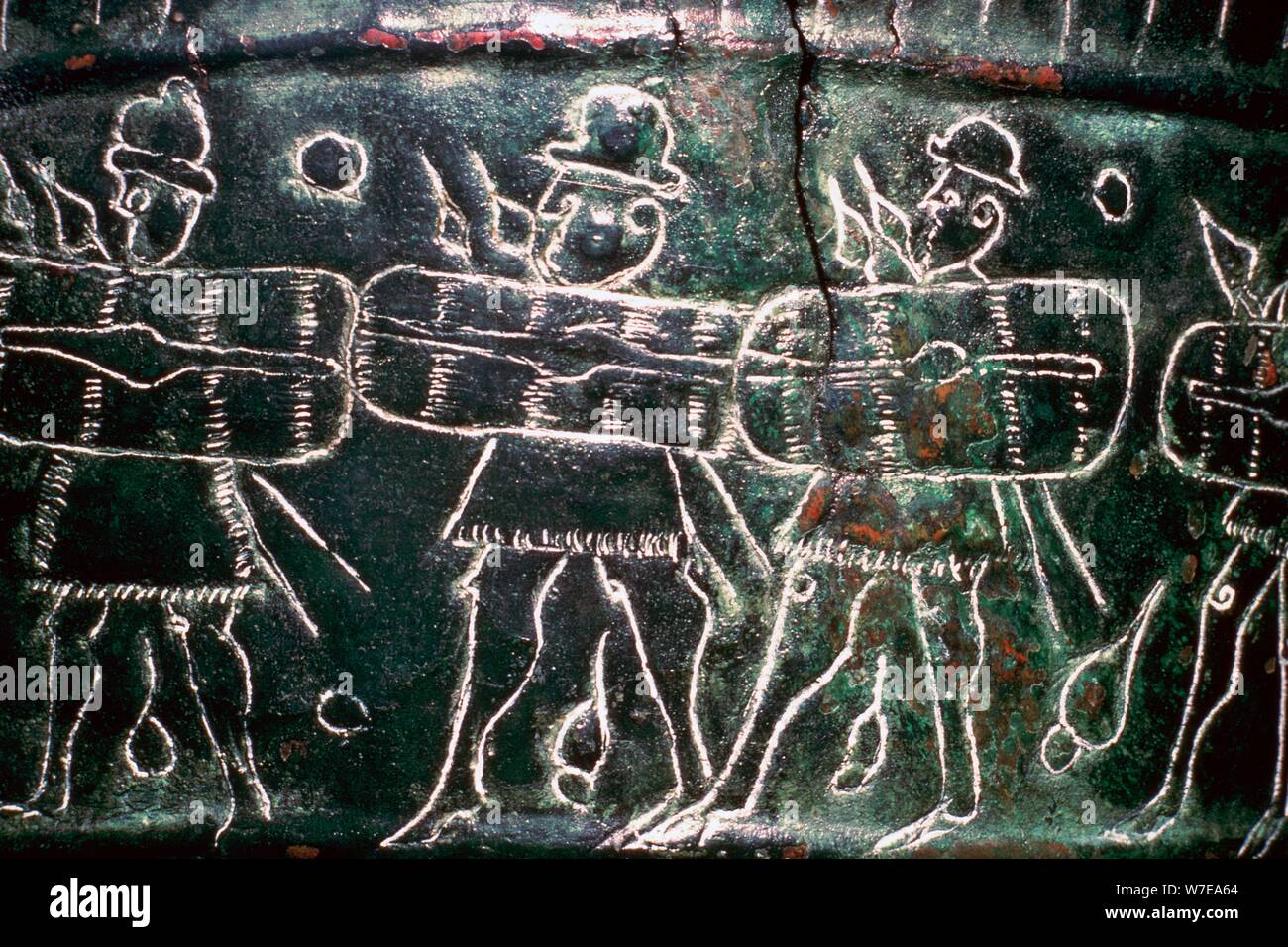 Dettaglio di un bronzo situala con soldati etrusca, del V secolo A.C. Artista: sconosciuto Foto Stock