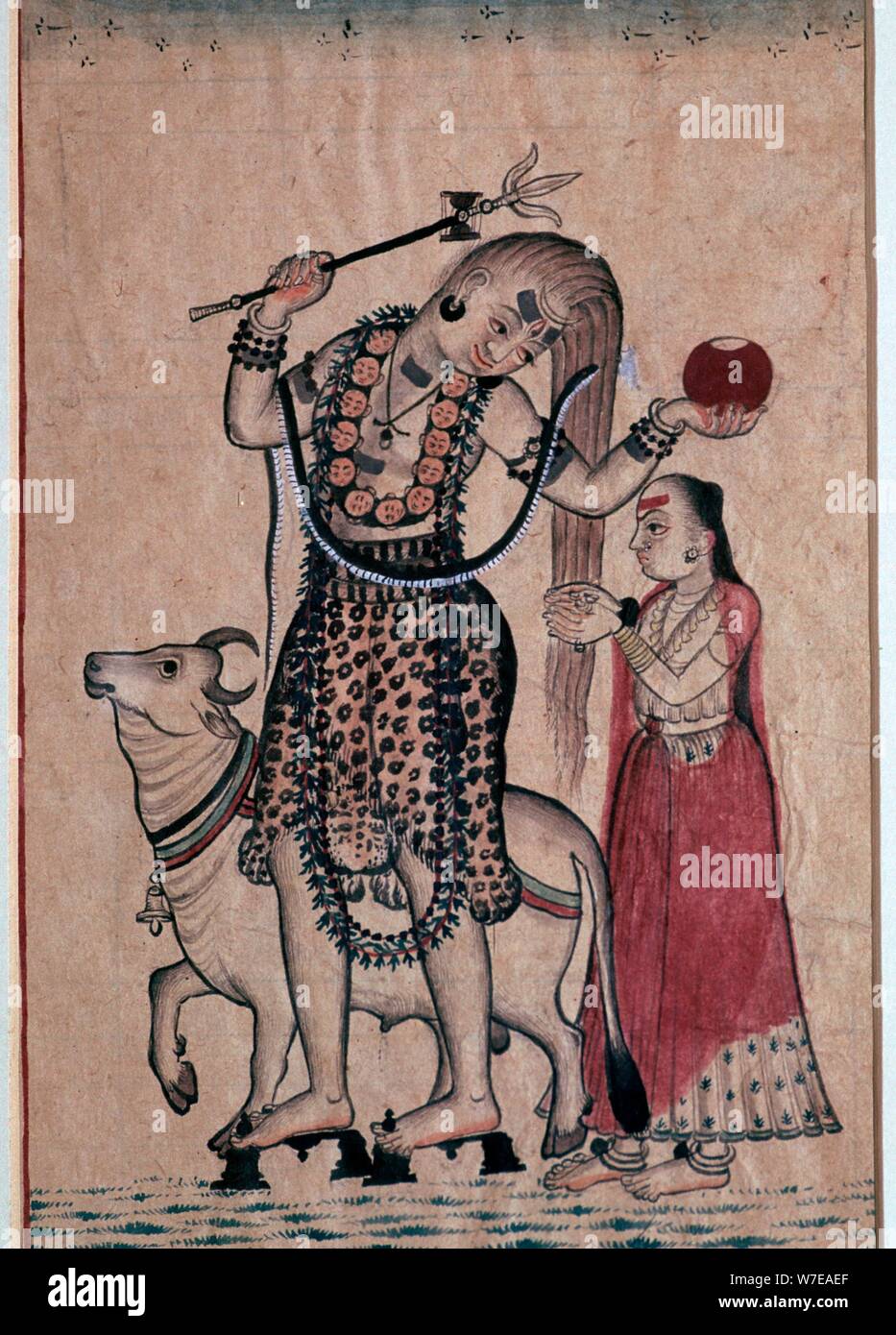 Siva con il toro, Nandi, seguita dalla sua consorte Parvati, XVIII secolo. Artista: sconosciuto Foto Stock