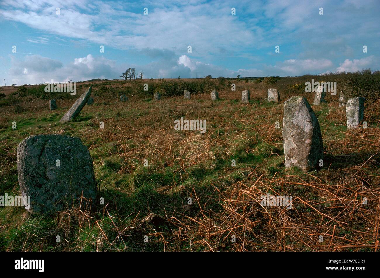Boscawen-Un Stone Circle. Foto Stock