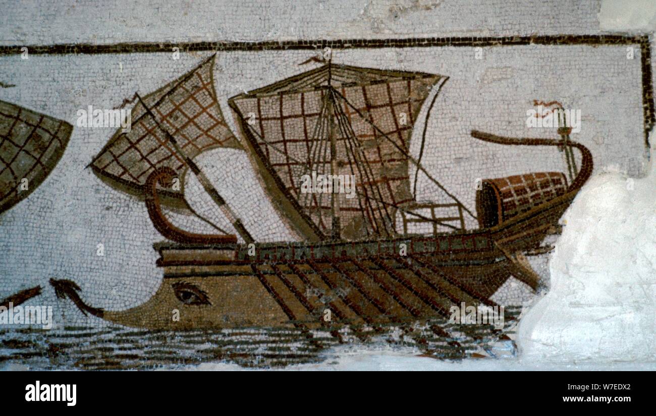 Mosaico romano di una nave da guerra romana, c.ii secolo A.C. Artista: sconosciuto Foto Stock