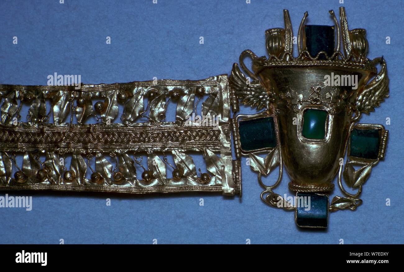 Roman Gold Bracelet impostato con vetro imitando gli smeraldi, 1 ° secolo. Artista: sconosciuto Foto Stock