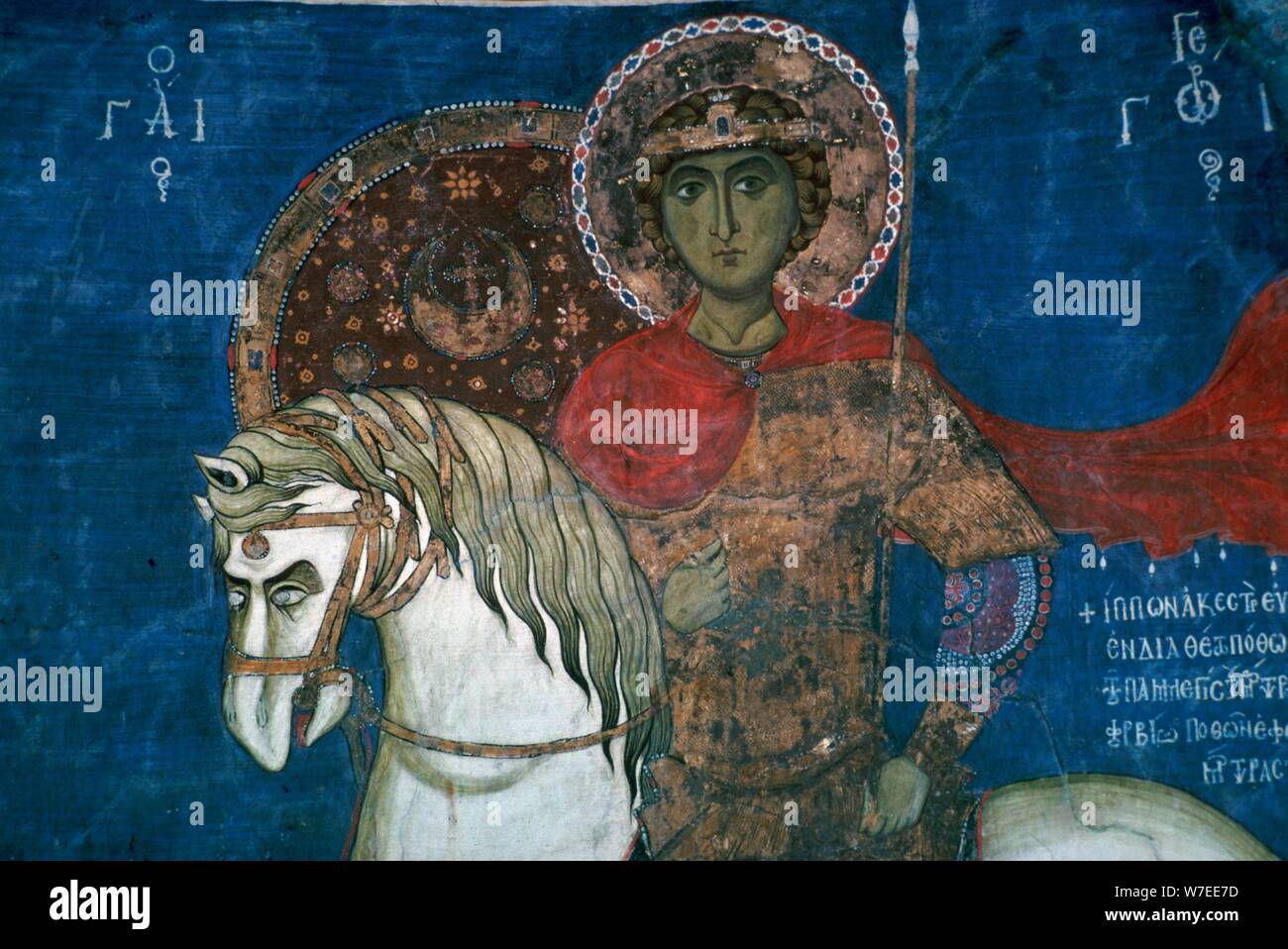 La pittura murale di St George, XIV secolo. Artista: sconosciuto Foto Stock
