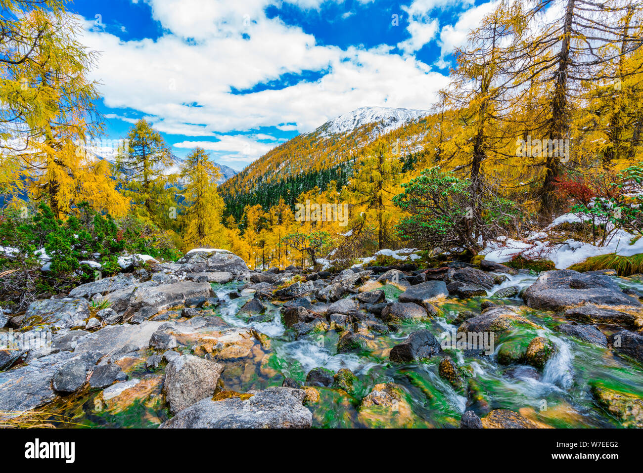 Il paesaggio di dondolare neve montagna in Erbian township, Danba county, Ganzi Zang Prefettura di autonomia, a sud-ovest della Cina di provincia di Sichuan, 23 O Foto Stock