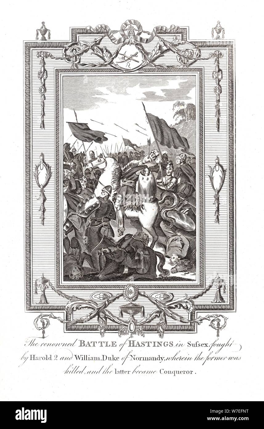 Battaglia di Hastings, 1066. Artista: sconosciuto Foto Stock