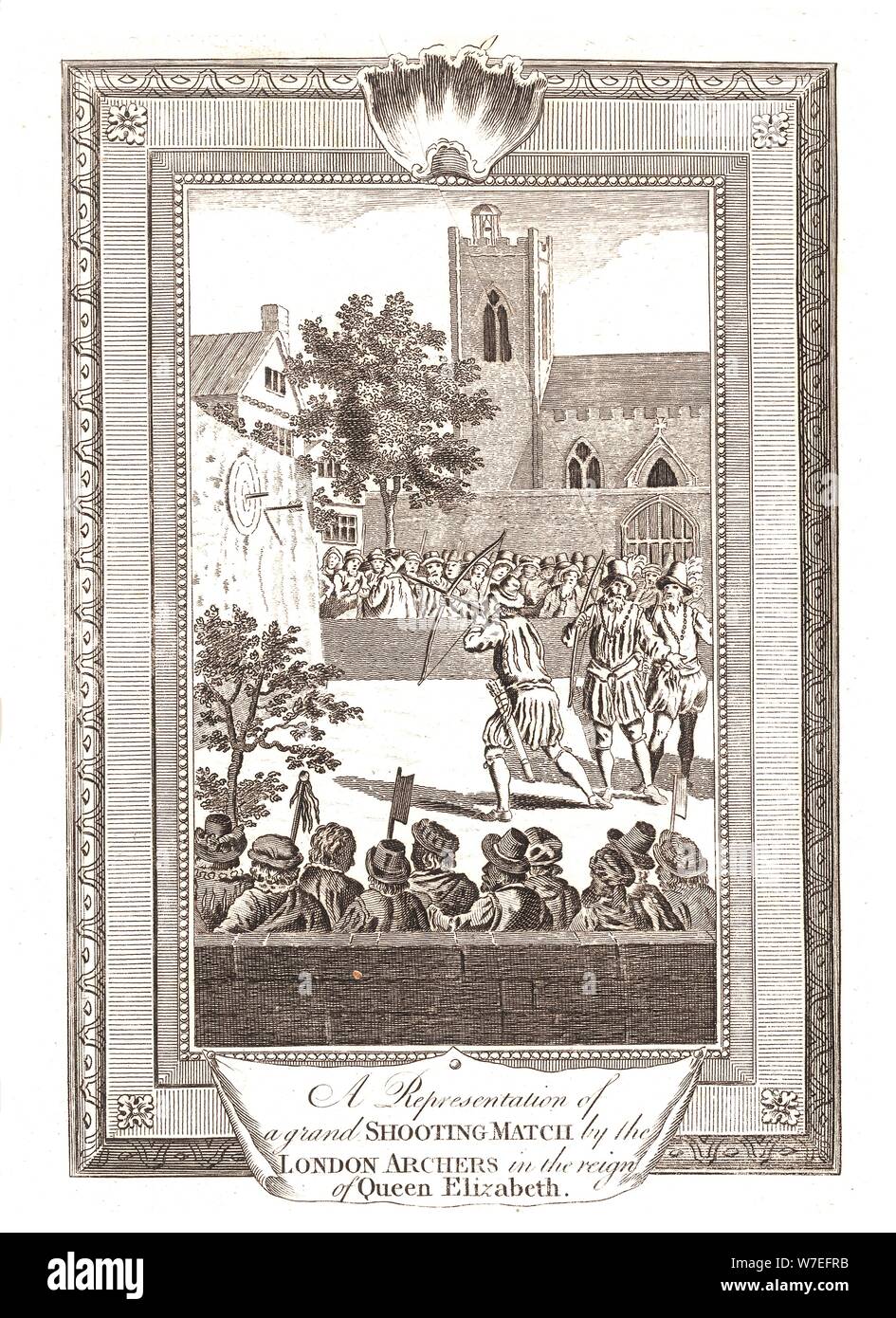 Rappresentazioni della gara di tiro dalla London arcieri nel regno della regina Elisabetta, 1793/ Artista: sconosciuto Foto Stock