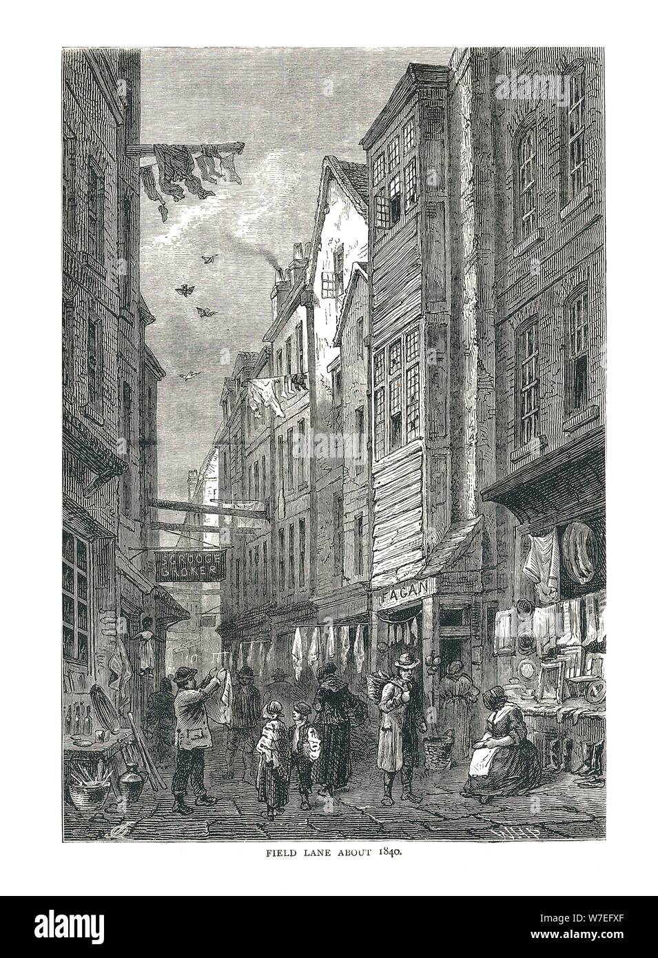 Field Lane circa 1840. Artista: sconosciuto Foto Stock