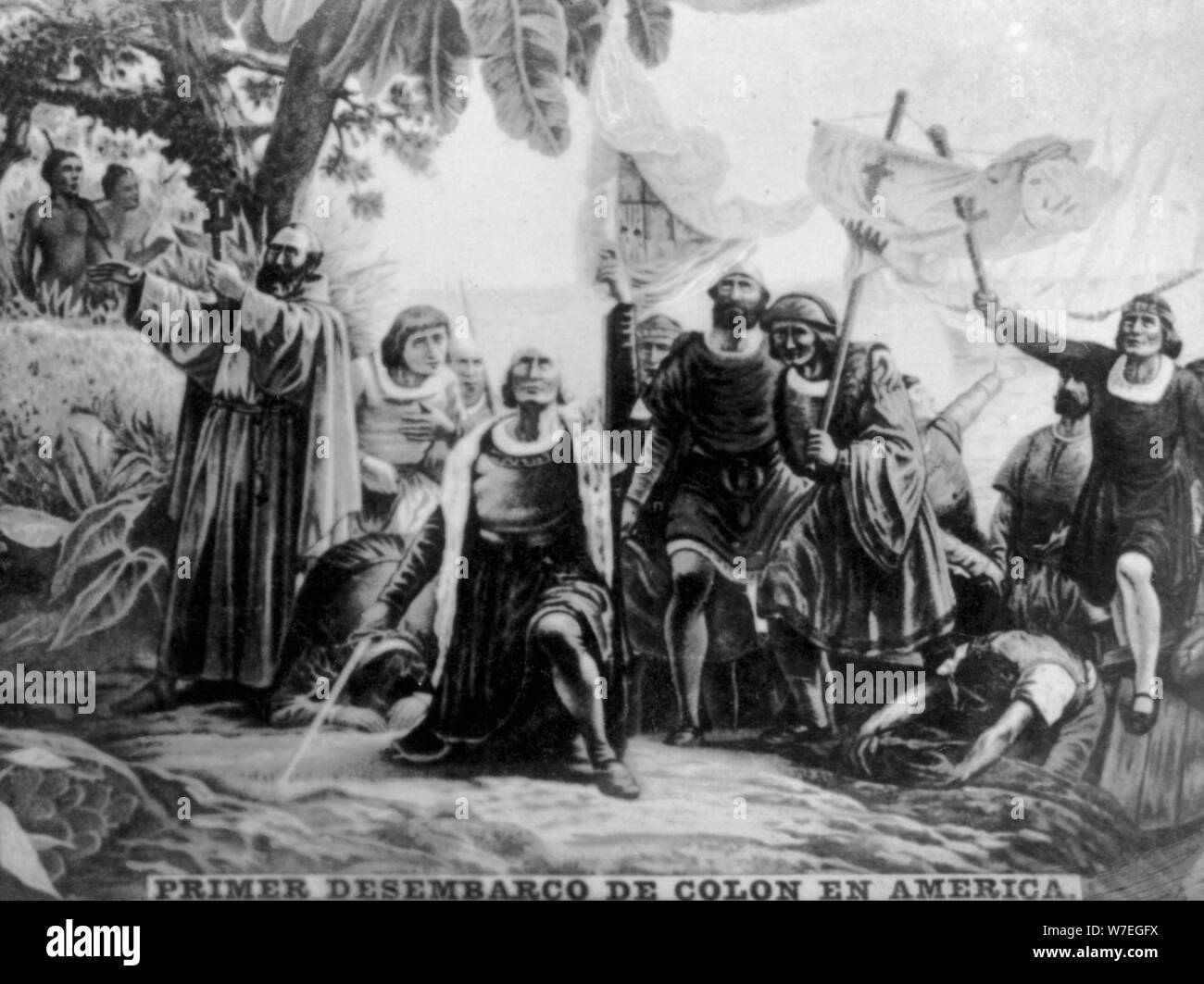 Lo sbarco di Colombus in America, (xv secolo), 1920s. Artista: sconosciuto Foto Stock