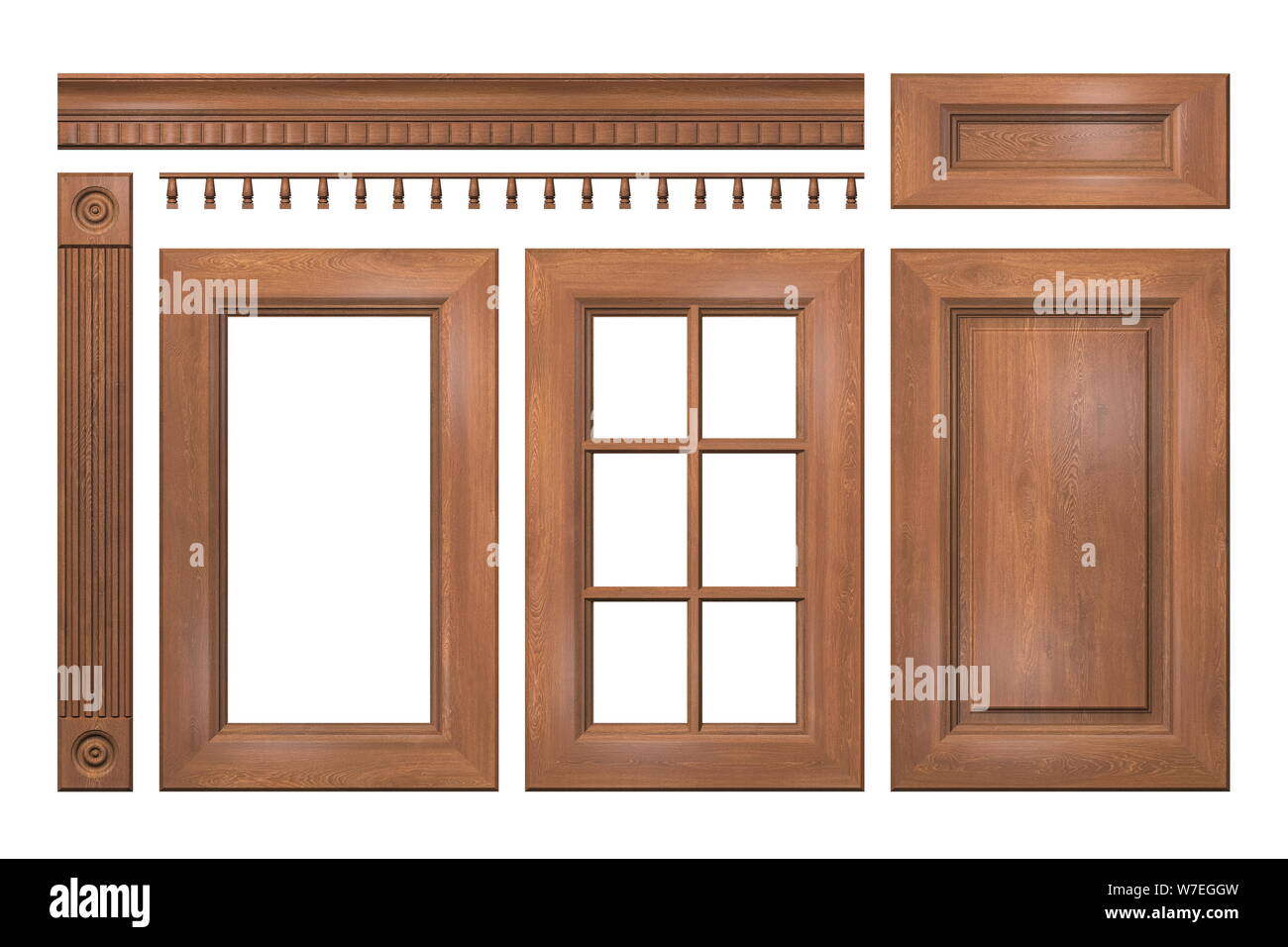 Raccolta anteriore di isolato di porte in legno, cassetto, colonna, cornice per il mobile da cucina Foto Stock Raccolta anteriore di isolato di porte in legno, cassetto, colonna, cornice per il mobile da cucina Foto Stock