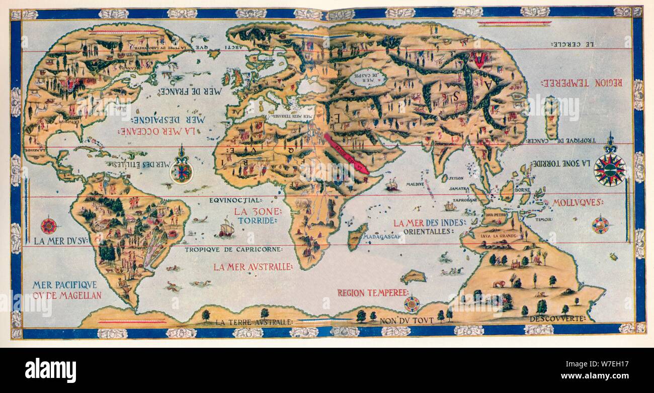 Le Dauphin mappa del mondo, (1546), 1912. Artista: Pierre Desceliers Foto Stock