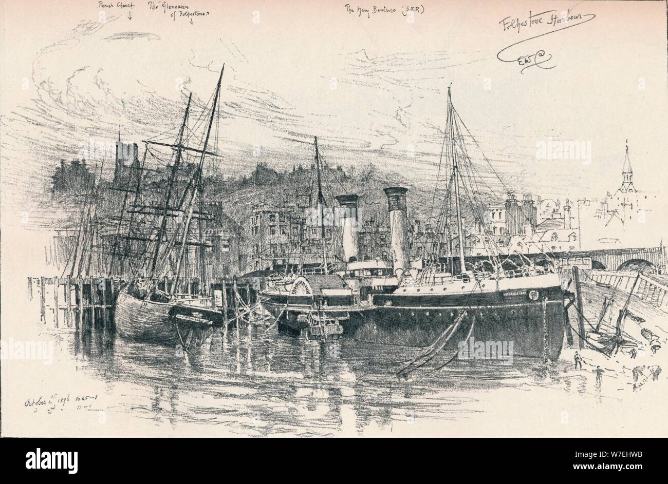 Folkestone Harbour, 1896, (1898). Artista: Edward William Charlton Foto Stock