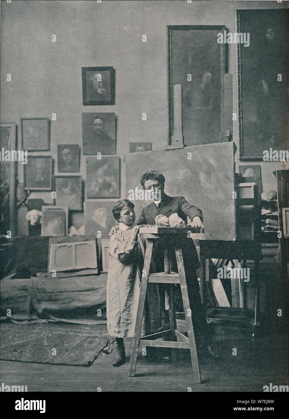 Alla fine Eugene Carriere nel suo studio, c1870-1890, (1906). Artista: sconosciuto Foto Stock