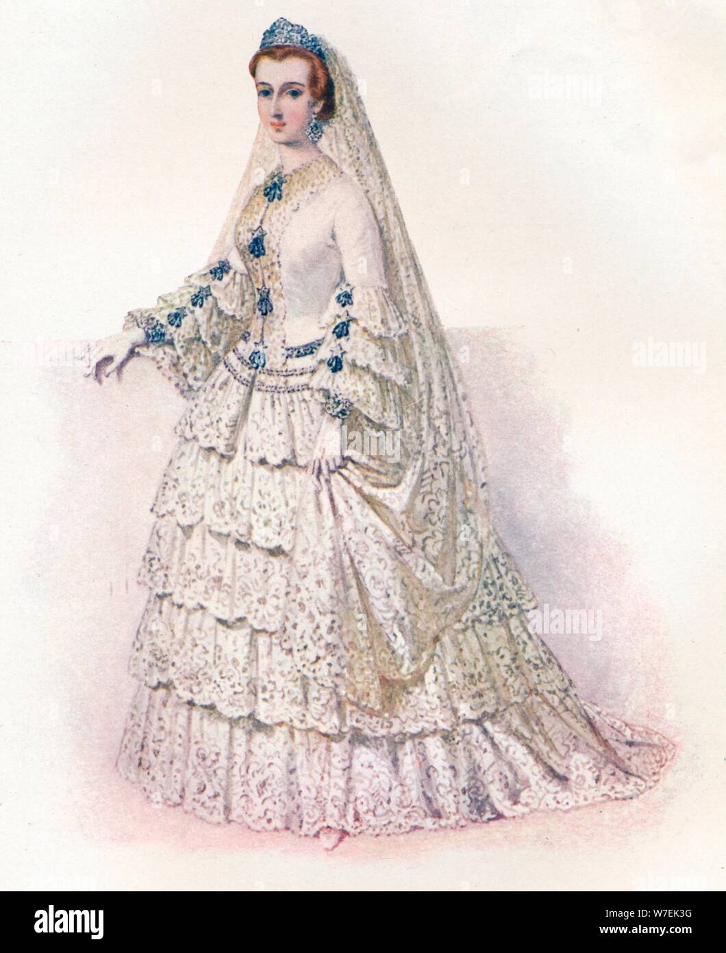L'Imperatrice Eugenie nel suo abito nuziale, 1853, (1902). Artista: Edmund Thomas Parris Foto Stock