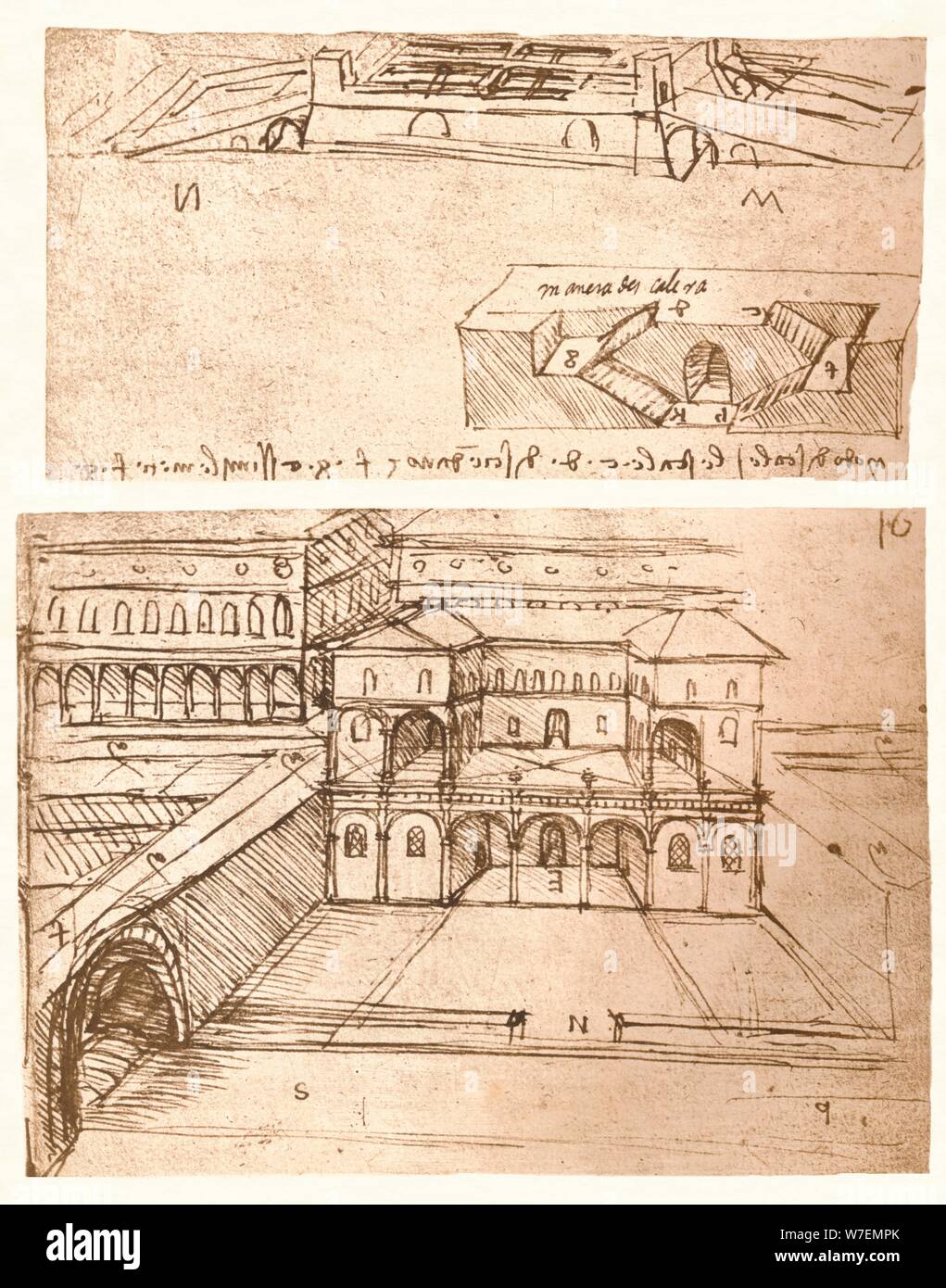 Due disegni di piani per la città, C1472-C1519 (1883). Artista: Leonardo da Vinci. Foto Stock