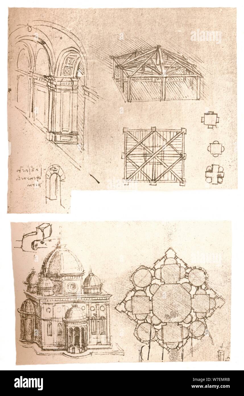 Due disegni di architettura, C1472-C1519 (1883). Artista: Leonardo da Vinci. Foto Stock