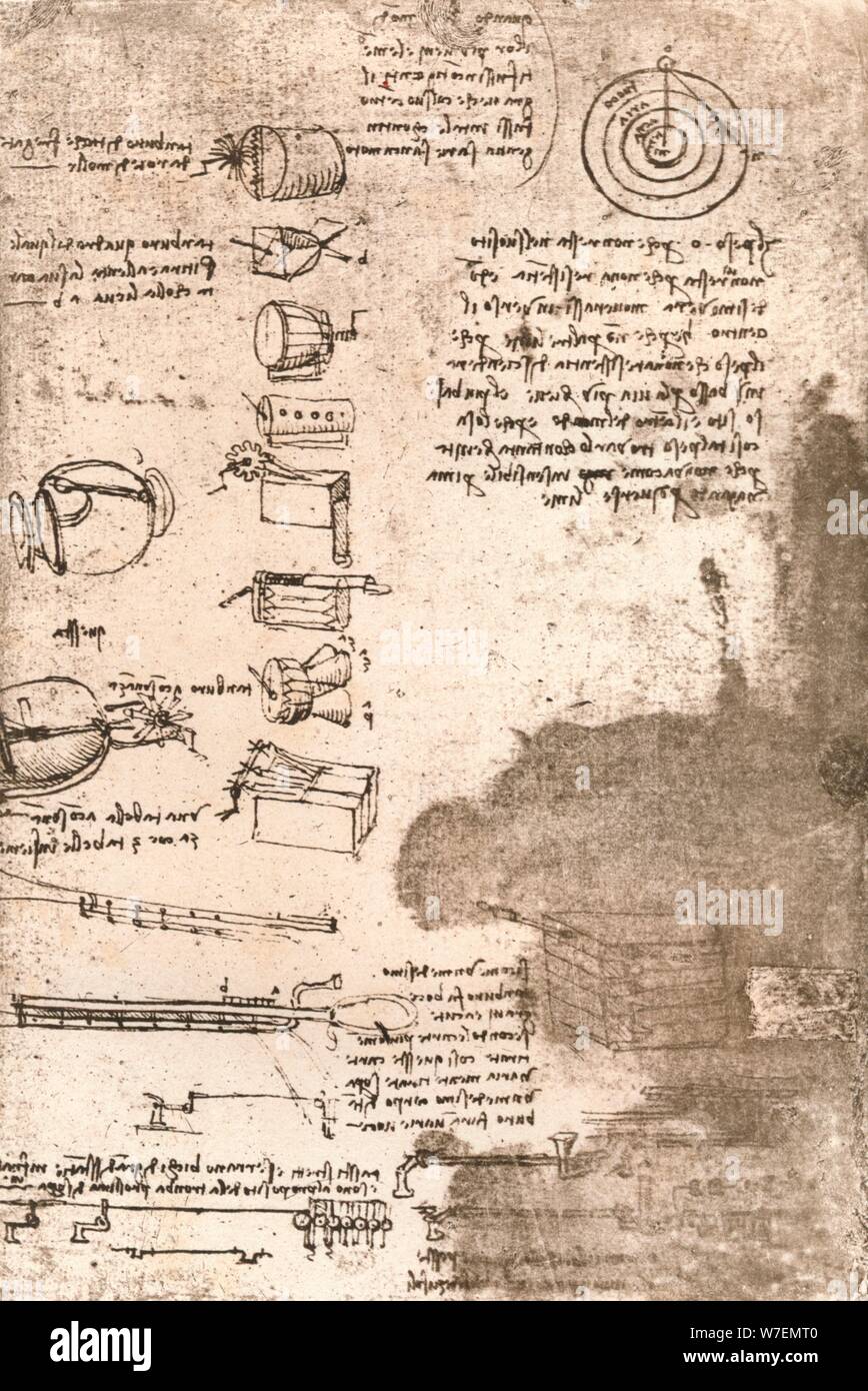 Disegno di strumenti musicali e altri oggetti, C1472-C1519 (1883). Artista: Leonardo da Vinci. Foto Stock