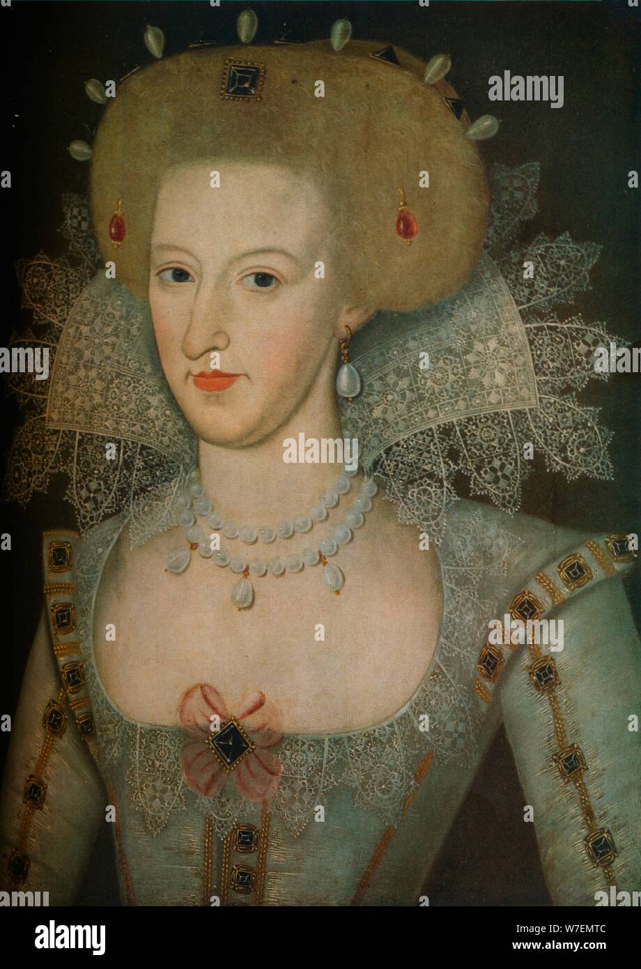 "Anne della Danimarca (1574-1619), regina consorte del Re Giacomo I', del XVII secolo. Artista: Marcus Gheeraerts il giovane. Foto Stock