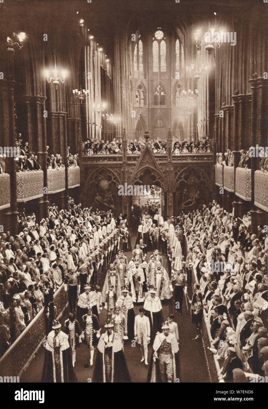 " King George VI della incoronazione processione, Westminster Abbey', 1937. Artista: sconosciuto. Foto Stock
