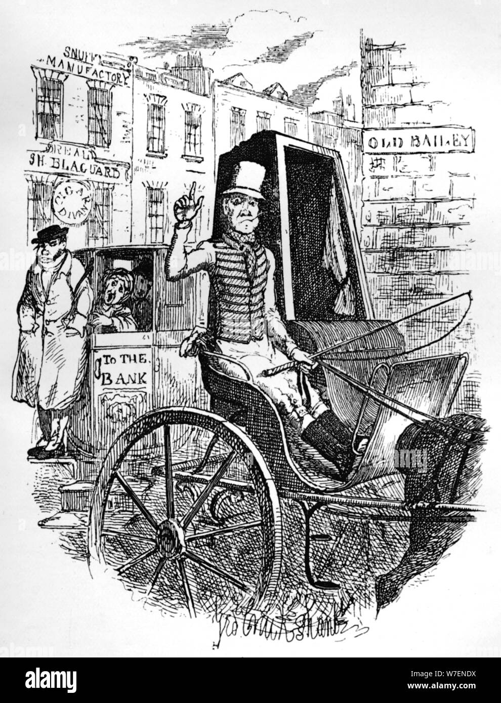 "L'ultimo driver della cabina e il primo Omnibus Cad', C1900. Artista: George Cruikshank. Foto Stock