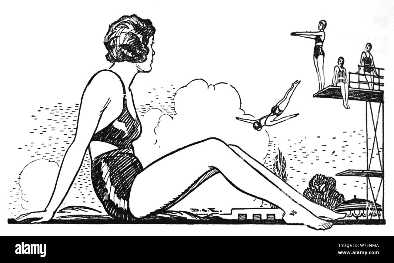 "Imparare a nuotare", 1937. Artista: sconosciuto. Foto Stock