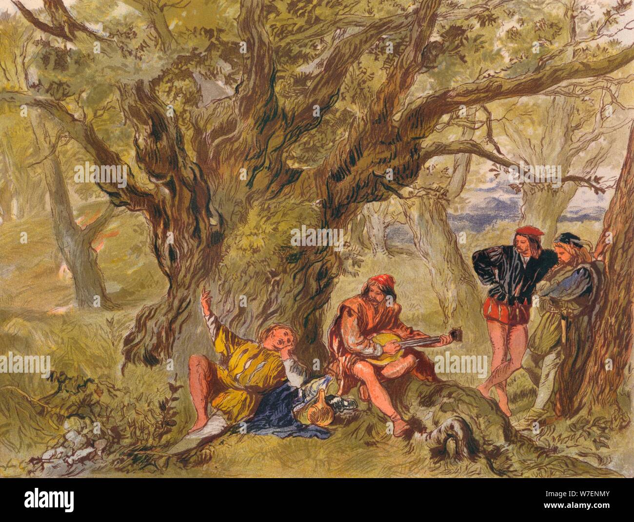 "Come piace a voi: atto II, scena V. sotto la struttura di Greenwood, cantata da Amiens, c1875. Artista: Sir John Gilbert. Foto Stock