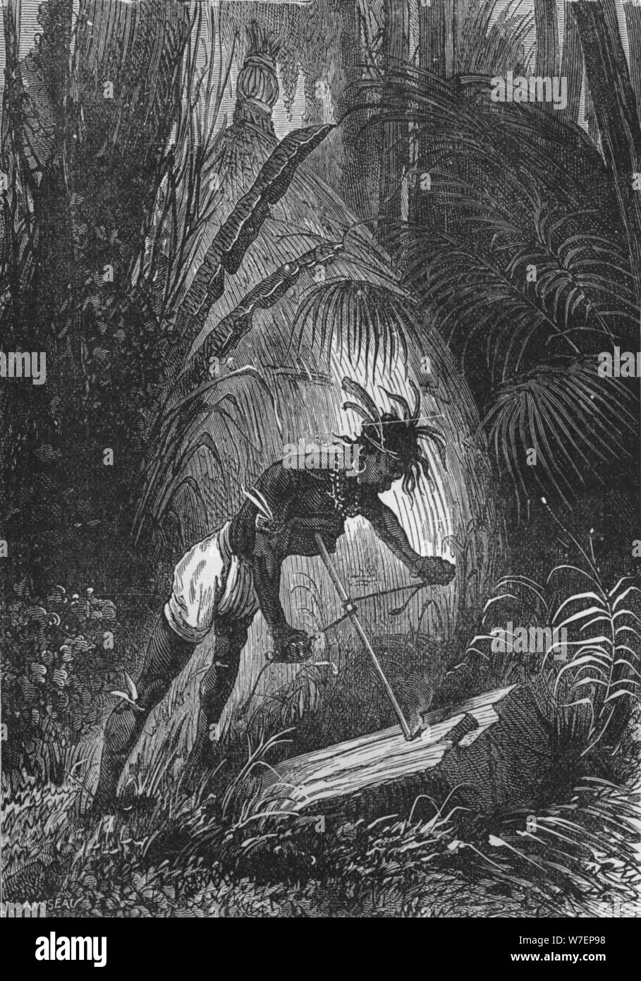 Un indiano ottenendo il fuoco per attrito, 1894. Artista: sconosciuto. Foto Stock