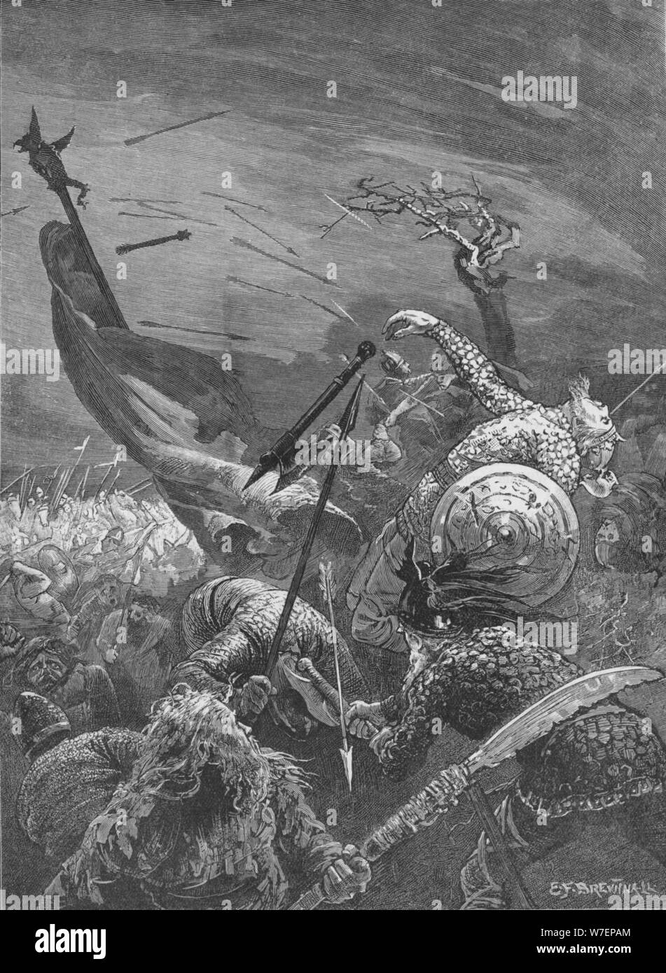 La morte di Re Harold nella battaglia di Hastings, 1066 (1905). Artista: sconosciuto. Foto Stock